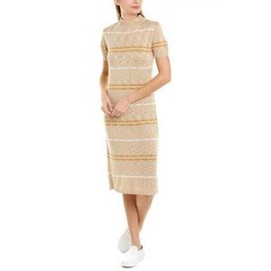 Knot Sisters Sweater Dress Stripe Mock Neck Stretch Midi Short Sleeve